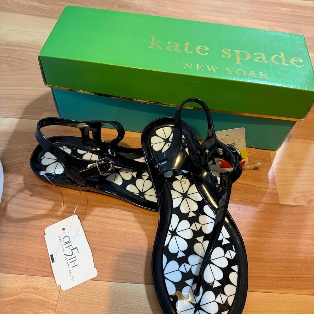 Kate Spade Black Sandals with White Floral Pattern